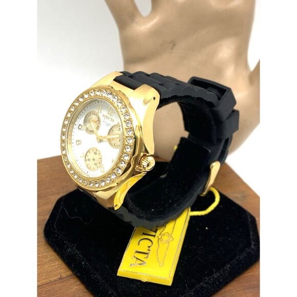 Invicta Women\'s Watch 1643 Angel Quartz White Dial Gold Black Rubber Strap 38mm main image 12